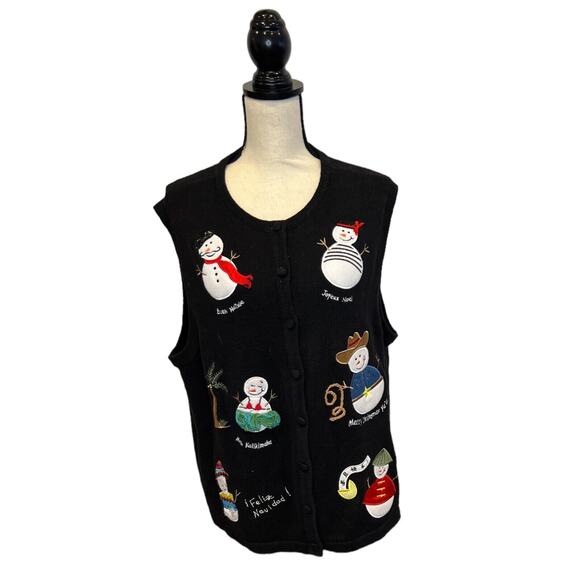 Vintage Bechamel Not Ugly Christmas Sweater Vest Snowman Around The World 2XL - Picture 2 of 6